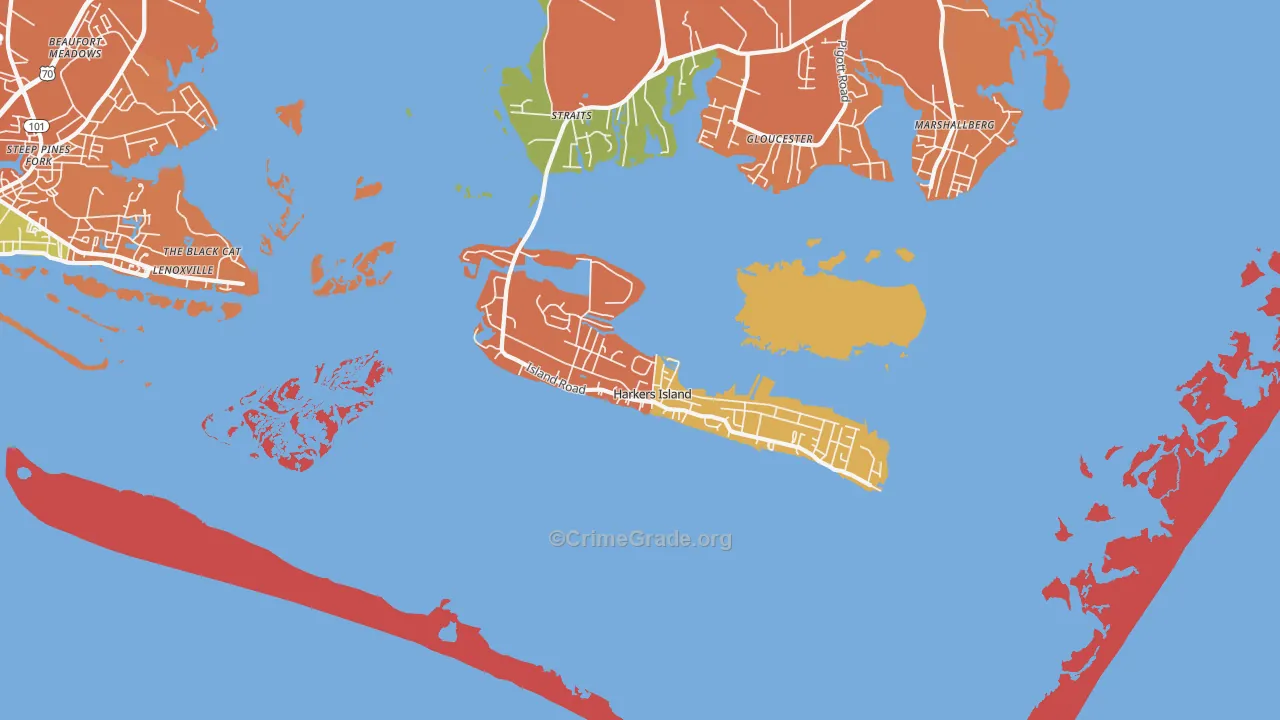 Harkers Island, NC Map of Drug-Related Crime Rates