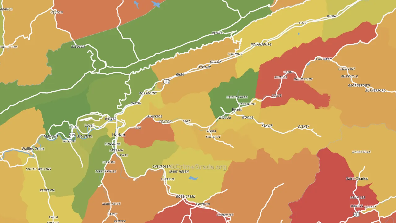 Harlan County, KY Map of Drug-Related Crime Rates