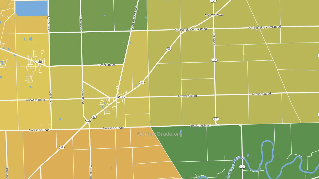 Harlan, IN Map of Drug-Related Crime Rates