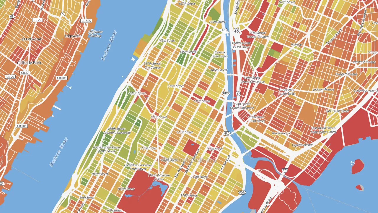 Harlem, Manhattan, NY Map of Drug-Related Crime Rates