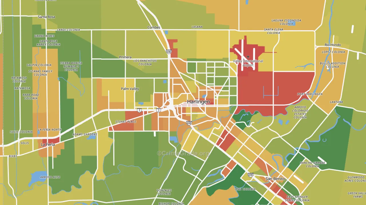 Harlingen, TX Map of Drug-Related Crime Rates