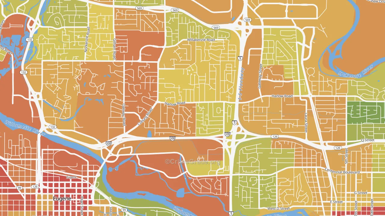 Harlow, Eugene, OR Map of Drug-Related Crime Rates