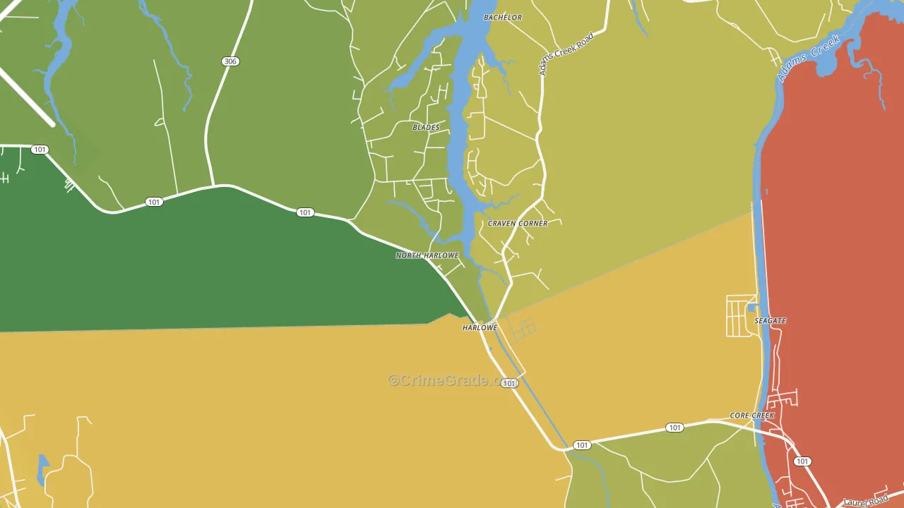 Harlowe, NC Map of Drug-Related Crime Rates