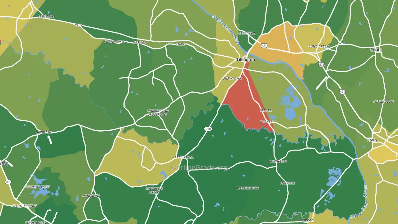 Harnett County, NC Map of Drug-Related Crime Rates