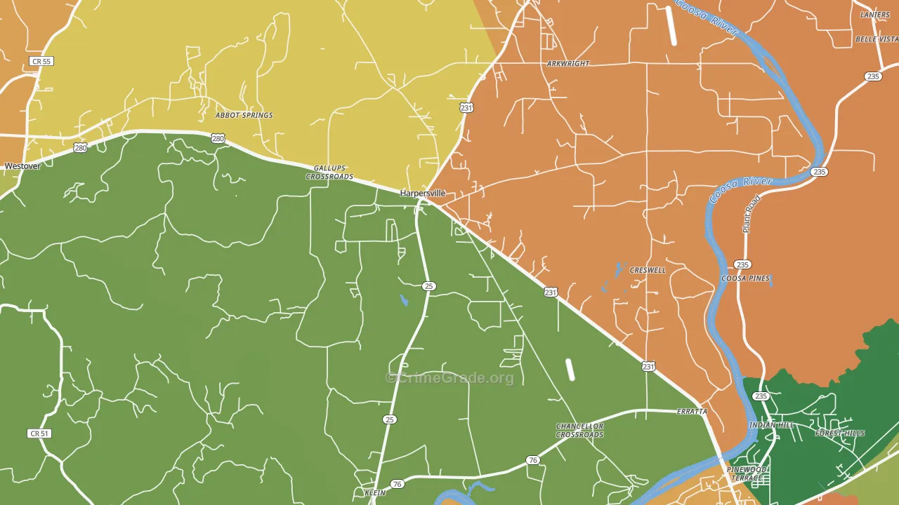 Harpersville, AL Map of Drug-Related Crime Rates