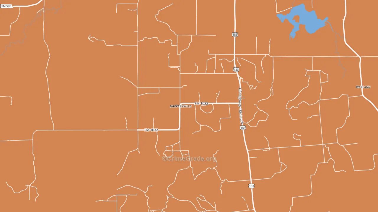 Harpersville, TX Map of Drug-Related Crime Rates
