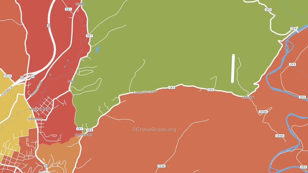 Harpertown, WV Map of Drug-Related Crime Rates