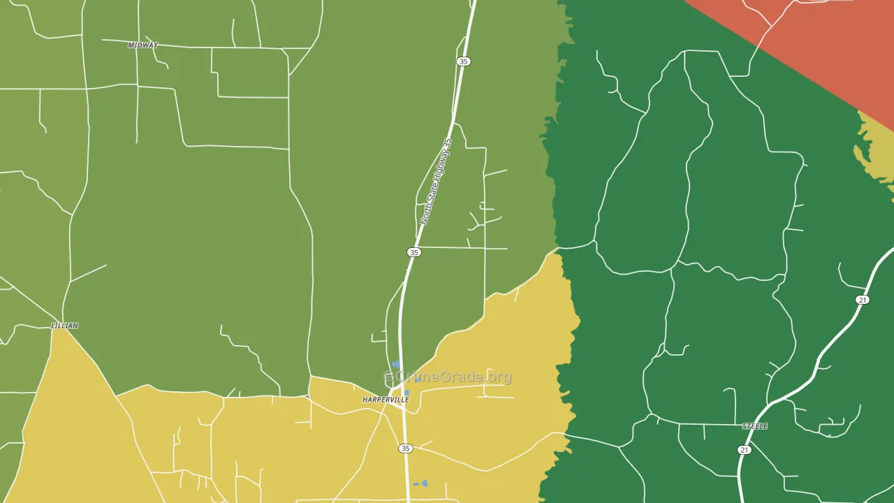 Harperville, MS Map of Drug-Related Crime Rates