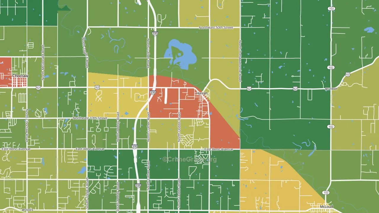Harrah, OK Map of Drug-Related Crime Rates