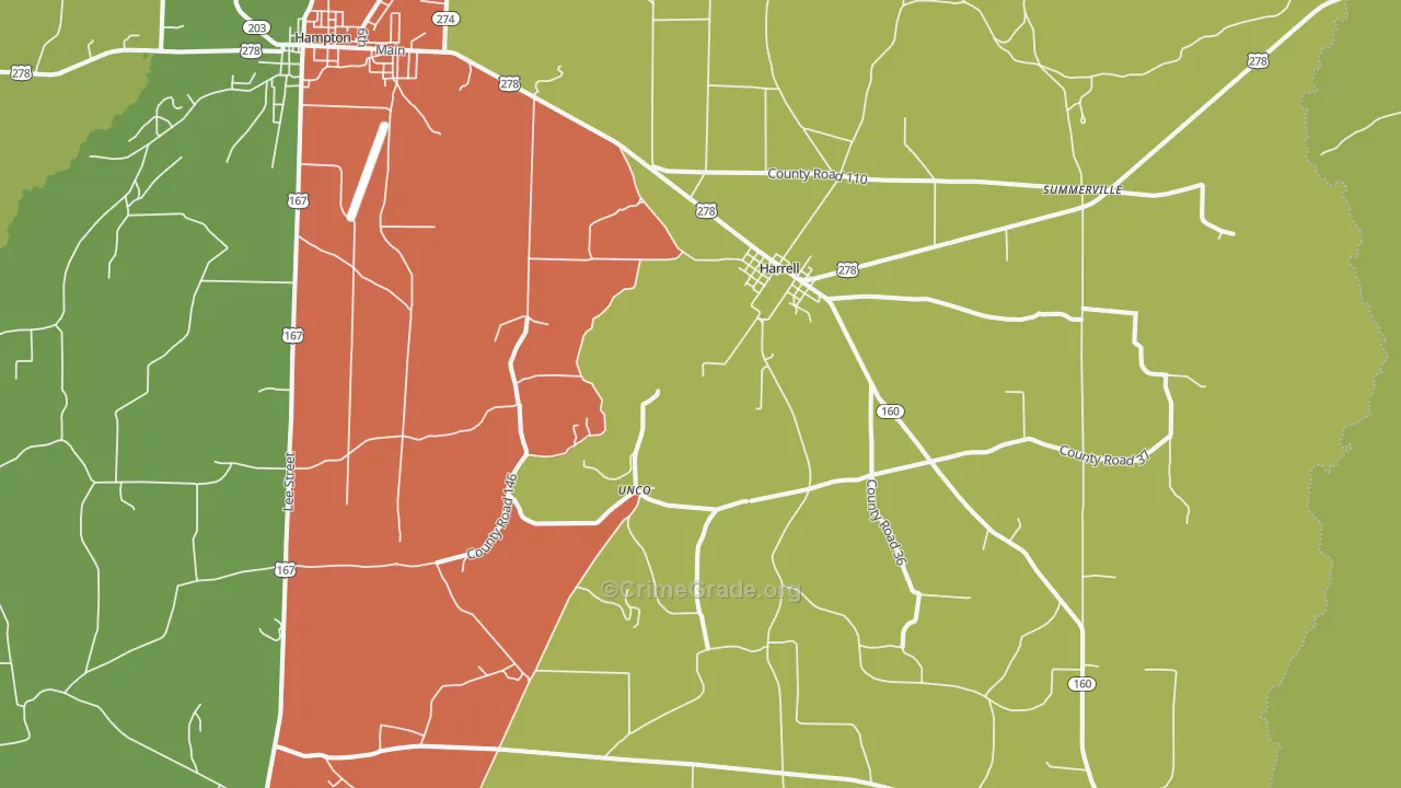 Harrell, AR Map of Drug-Related Crime Rates
