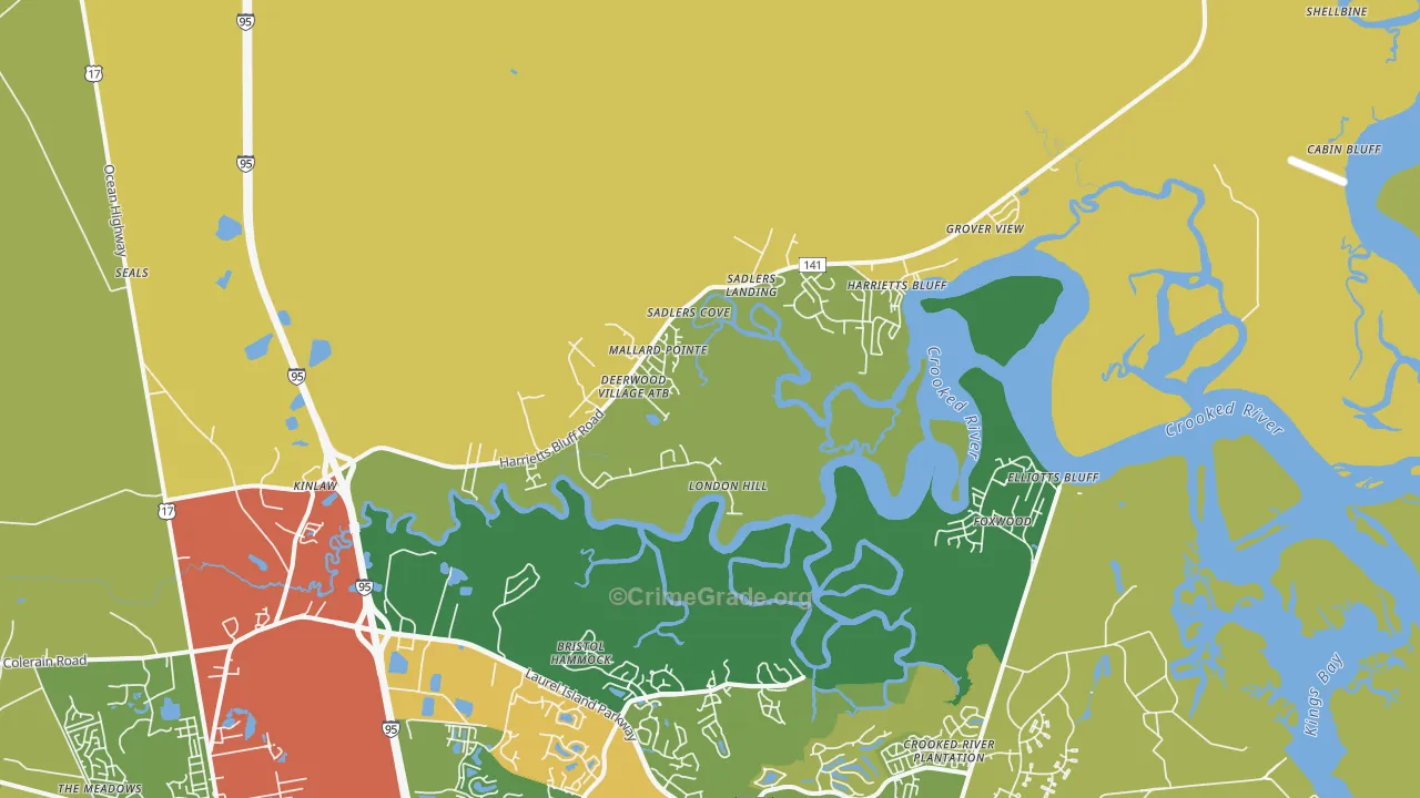 Harrietts Bluff, GA Map of Drug-Related Crime Rates
