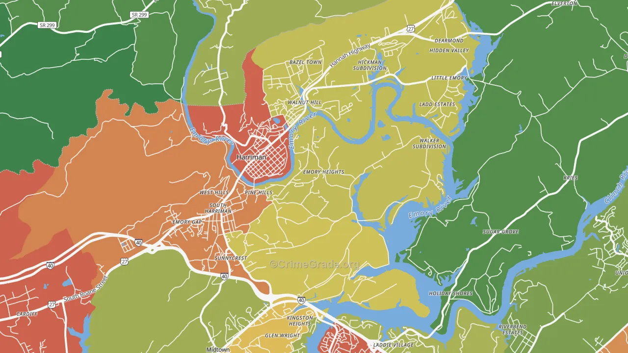 Harriman, TN Map of Drug-Related Crime Rates