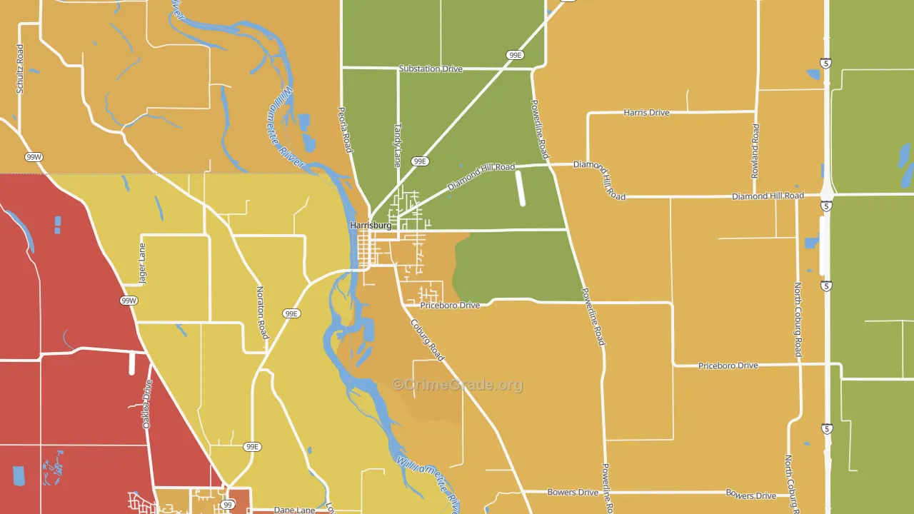 Harrisburg, OR Map of Drug-Related Crime Rates