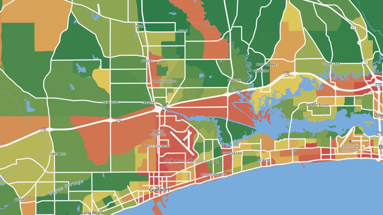 Harrison County, MS Map of Drug-Related Crime Rates