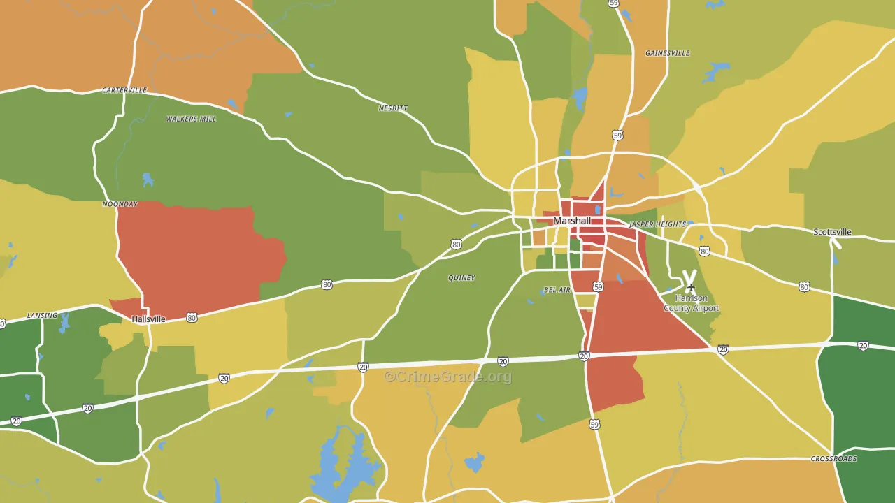 Harrison County, TX Map of Drug-Related Crime Rates