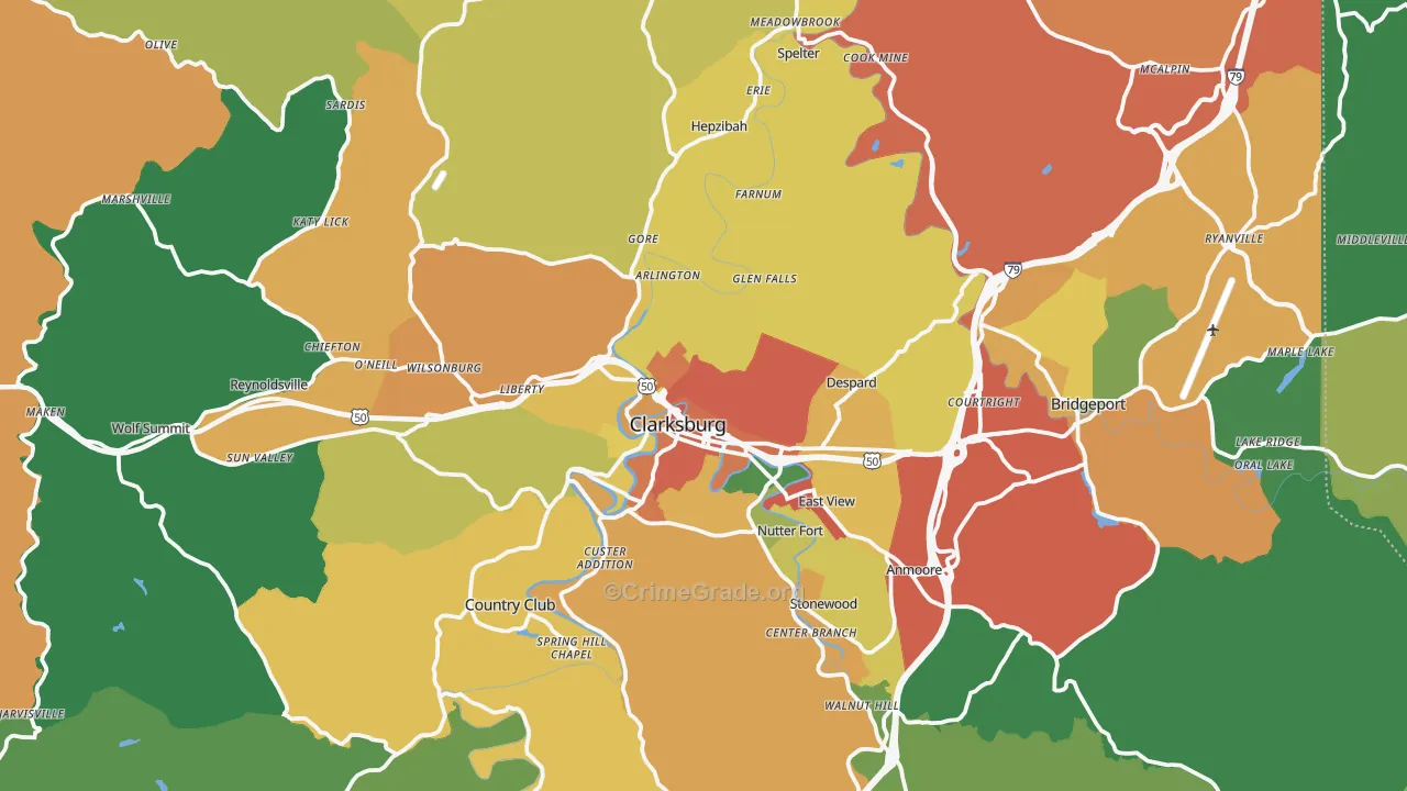 Harrison County, WV Map of Drug-Related Crime Rates