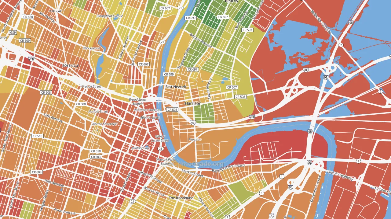 Harrison, NJ Map of Drug-Related Crime Rates