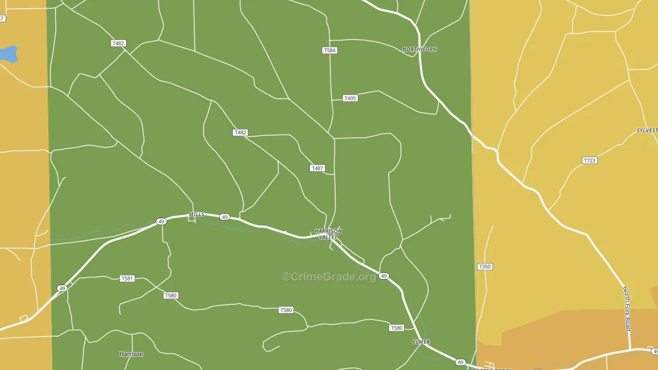 Harrison Valley, PA Map of Drug-Related Crime Rates