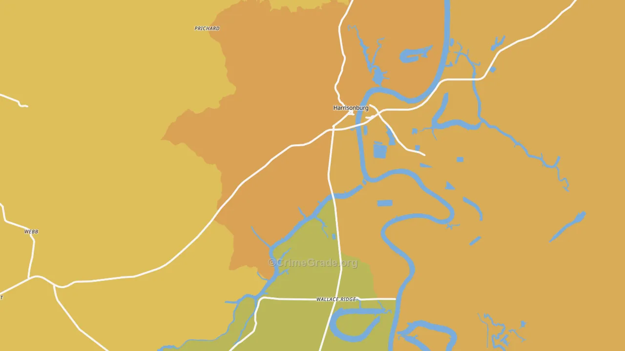 Harrisonburg, LA Map of Drug-Related Crime Rates