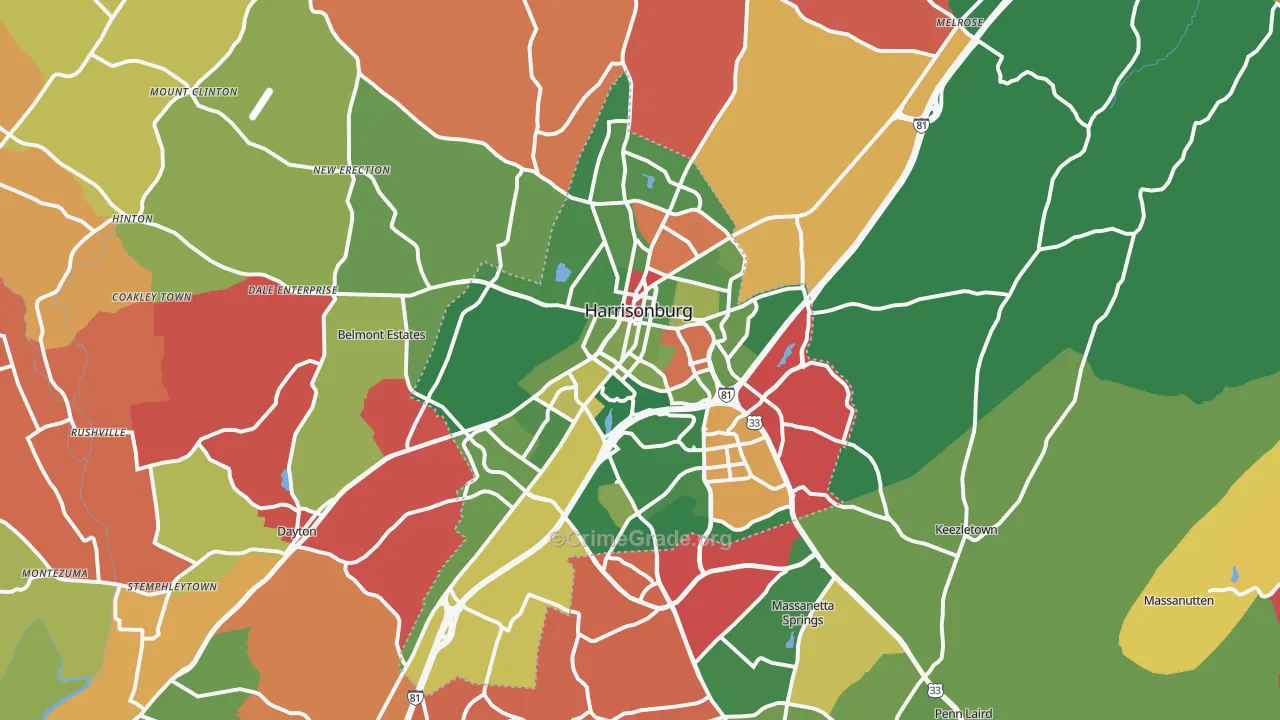 Harrisonburg, VA Map of Drug-Related Crime Rates