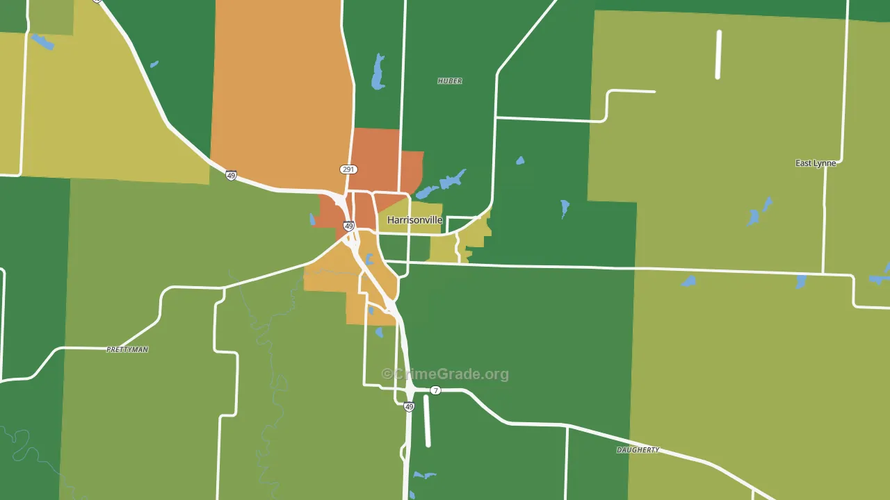 Harrisonville, MO Map of Drug-Related Crime Rates