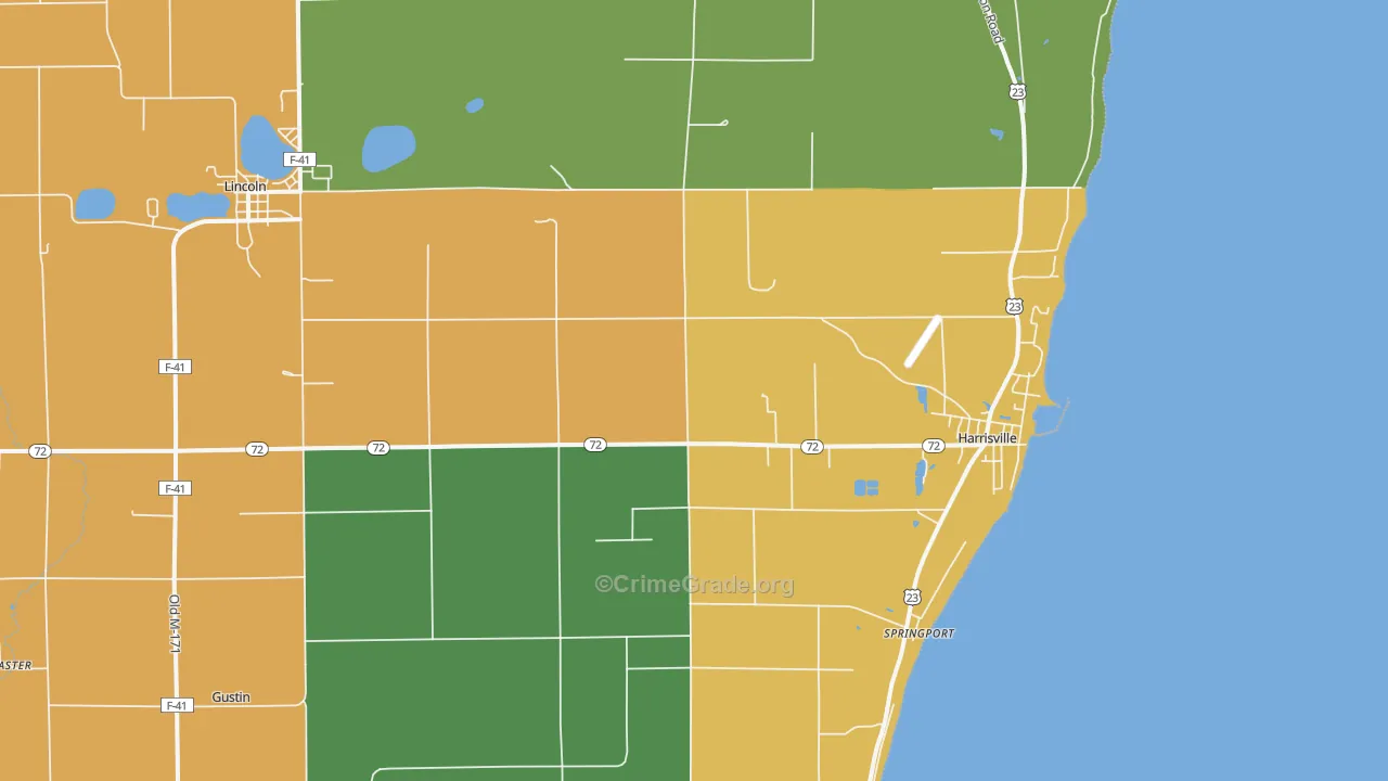 Harrisville, MI Map of Drug-Related Crime Rates