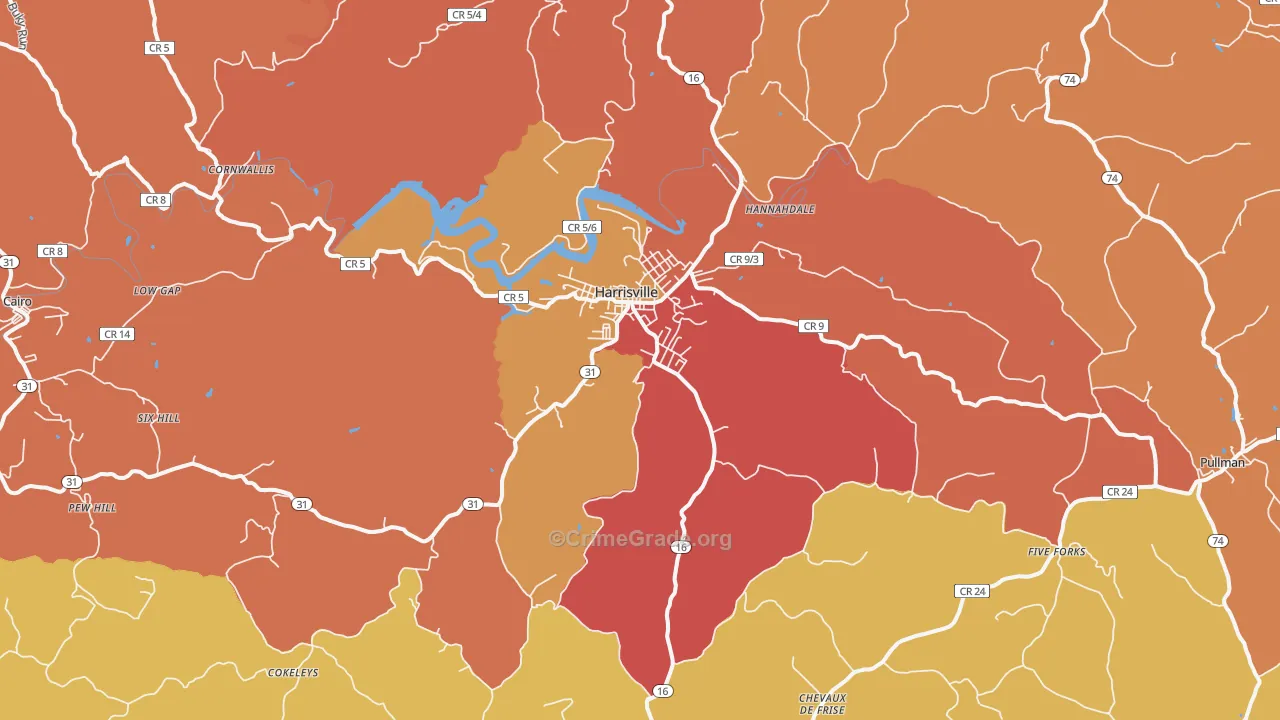 Harrisville, WV Map of Drug-Related Crime Rates