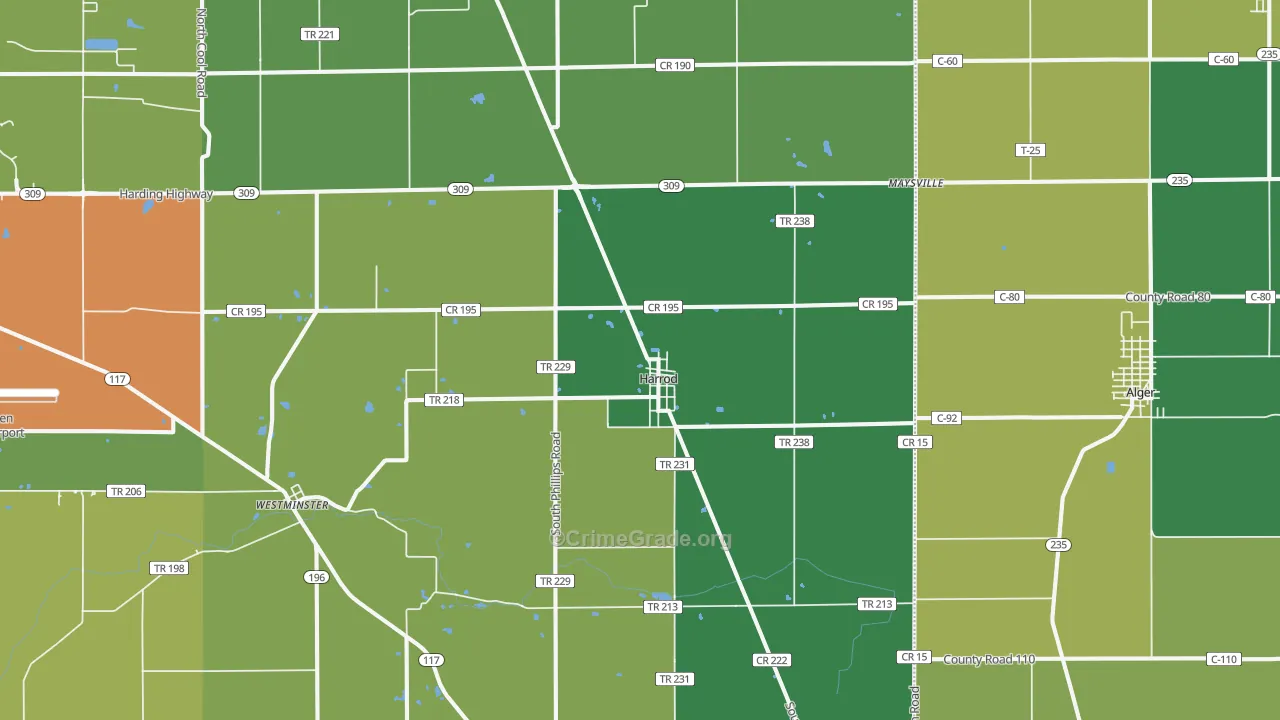 Harrod, OH Map of Drug-Related Crime Rates