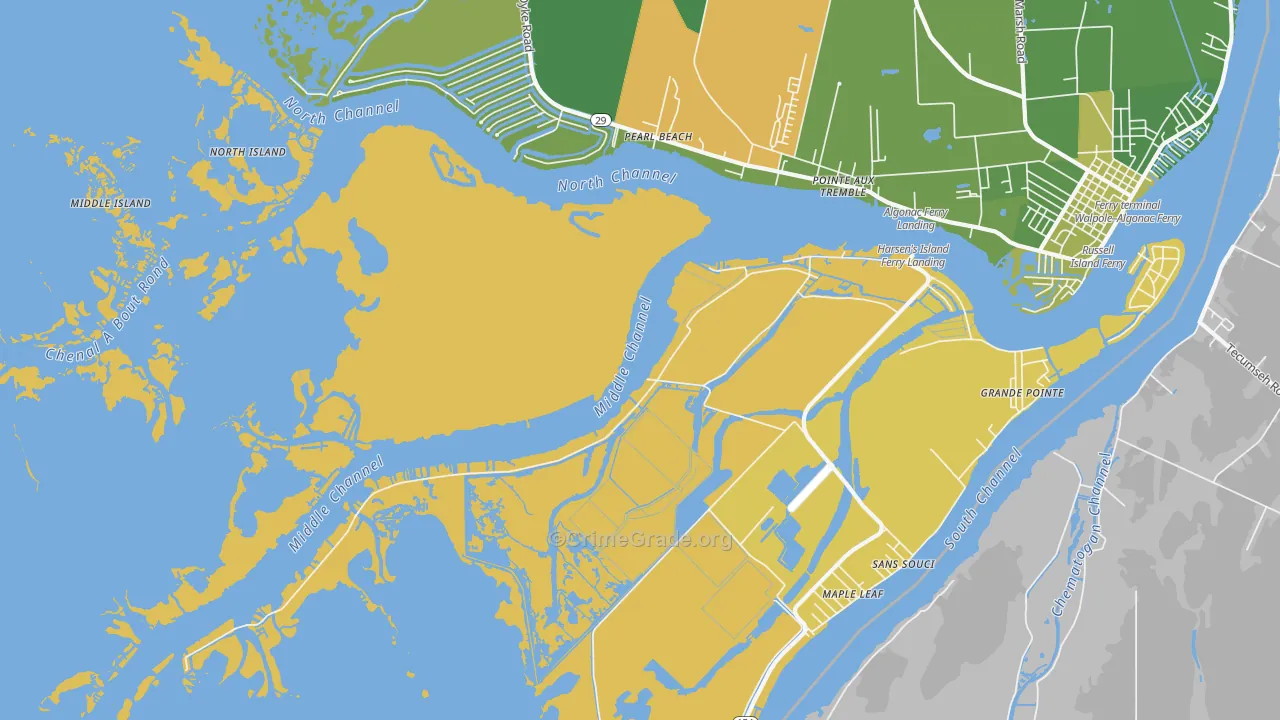 Harsens Island, MI Map of Drug-Related Crime Rates