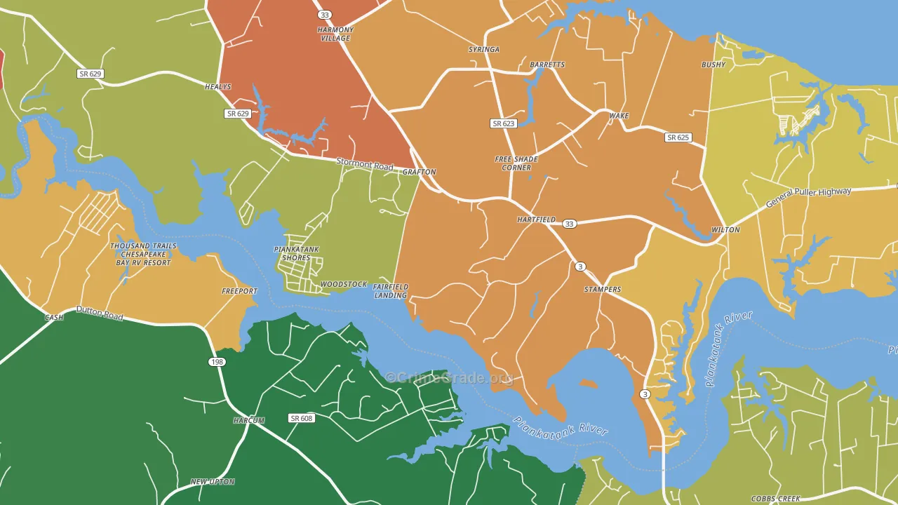 Hartfield, VA Map of Drug-Related Crime Rates