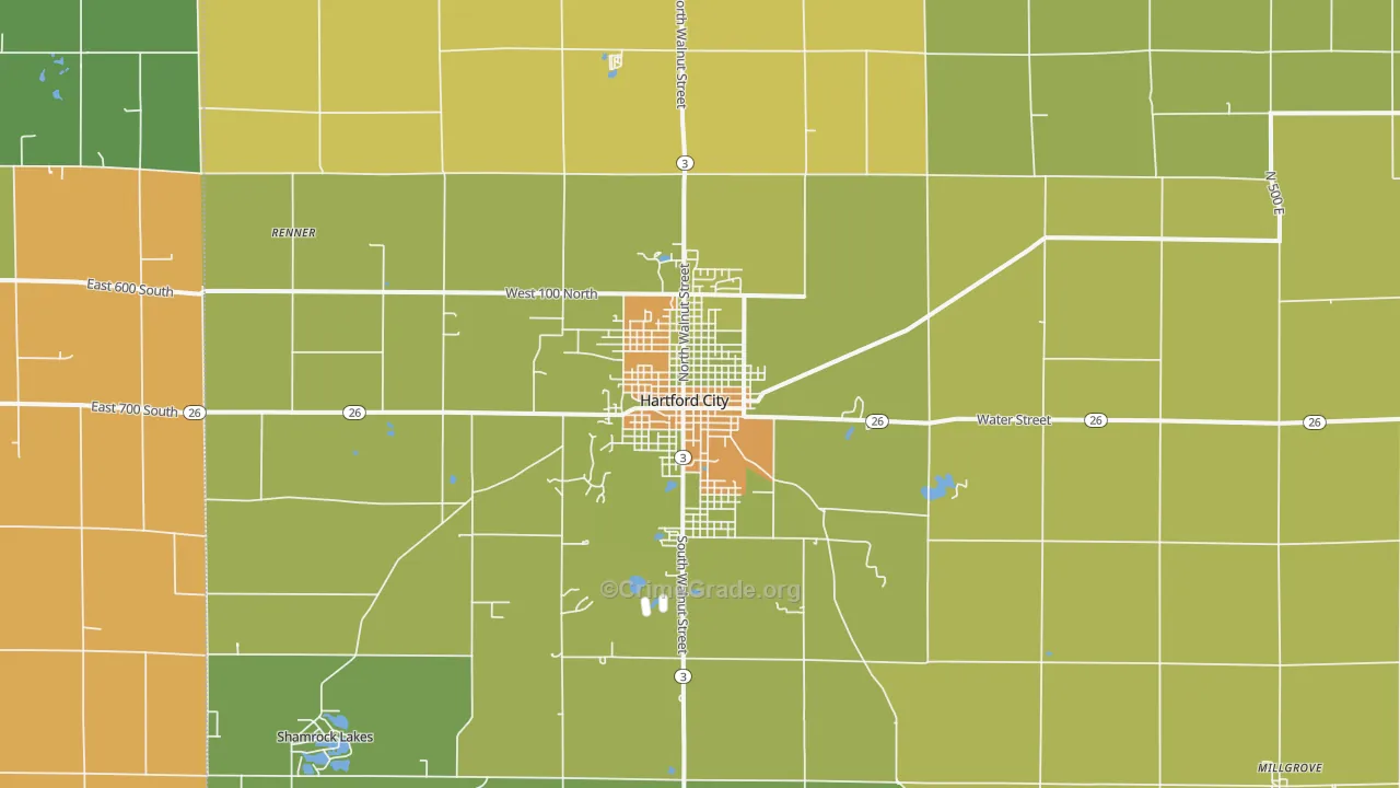 Hartford City, IN Map of Drug-Related Crime Rates