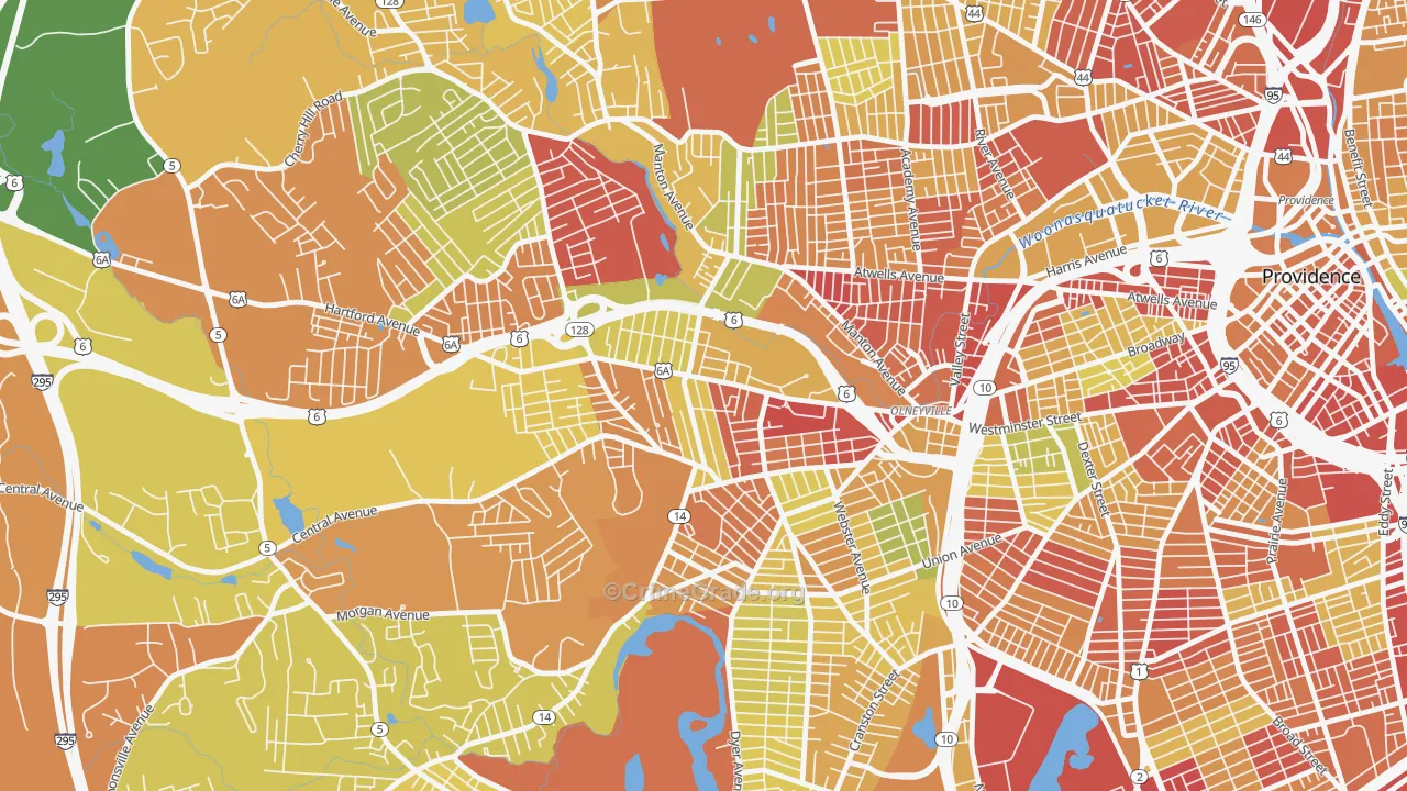 Hartford, Providence, RI Map of Drug-Related Crime Rates