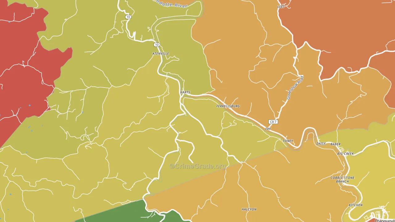 Harts, WV Map of Drug-Related Crime Rates