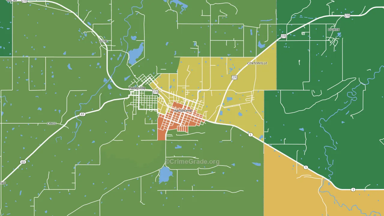 Hartshorne, OK Map of Drug-Related Crime Rates