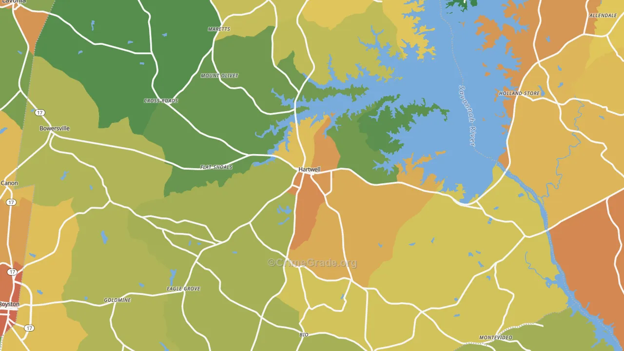 Hartwell, GA Map of Drug-Related Crime Rates