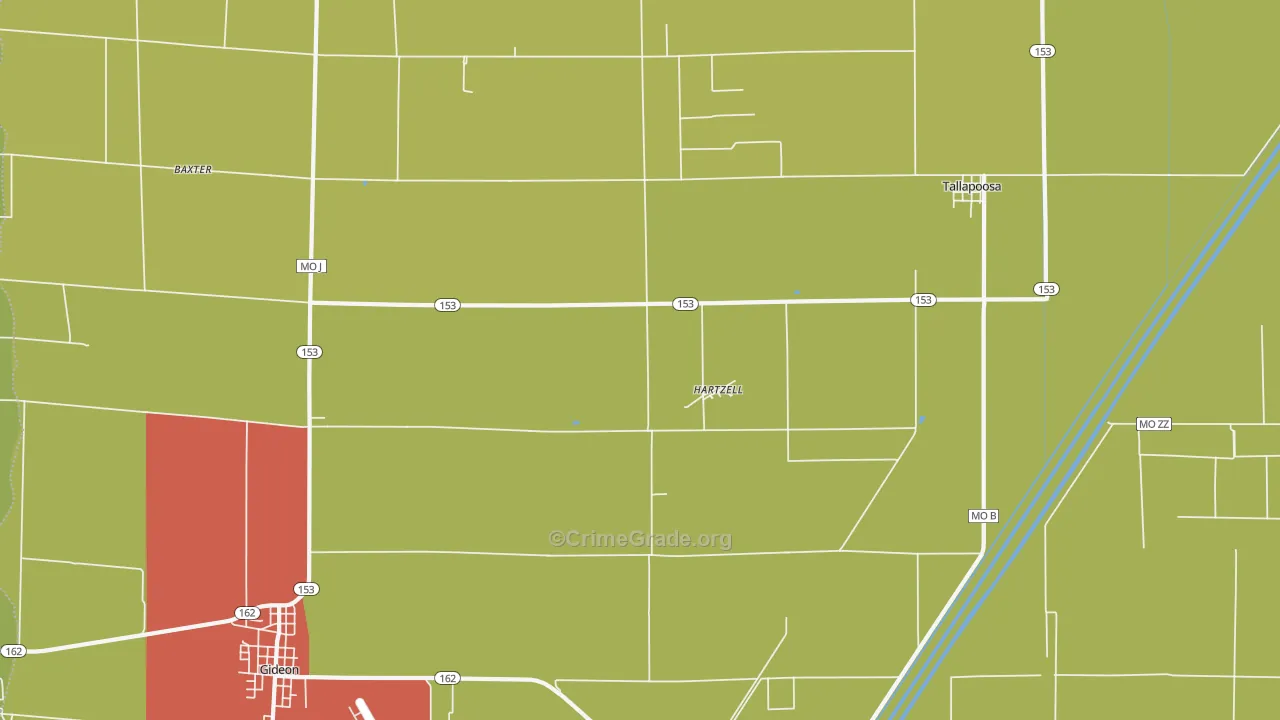 Hartzell, MO Map of Drug-Related Crime Rates