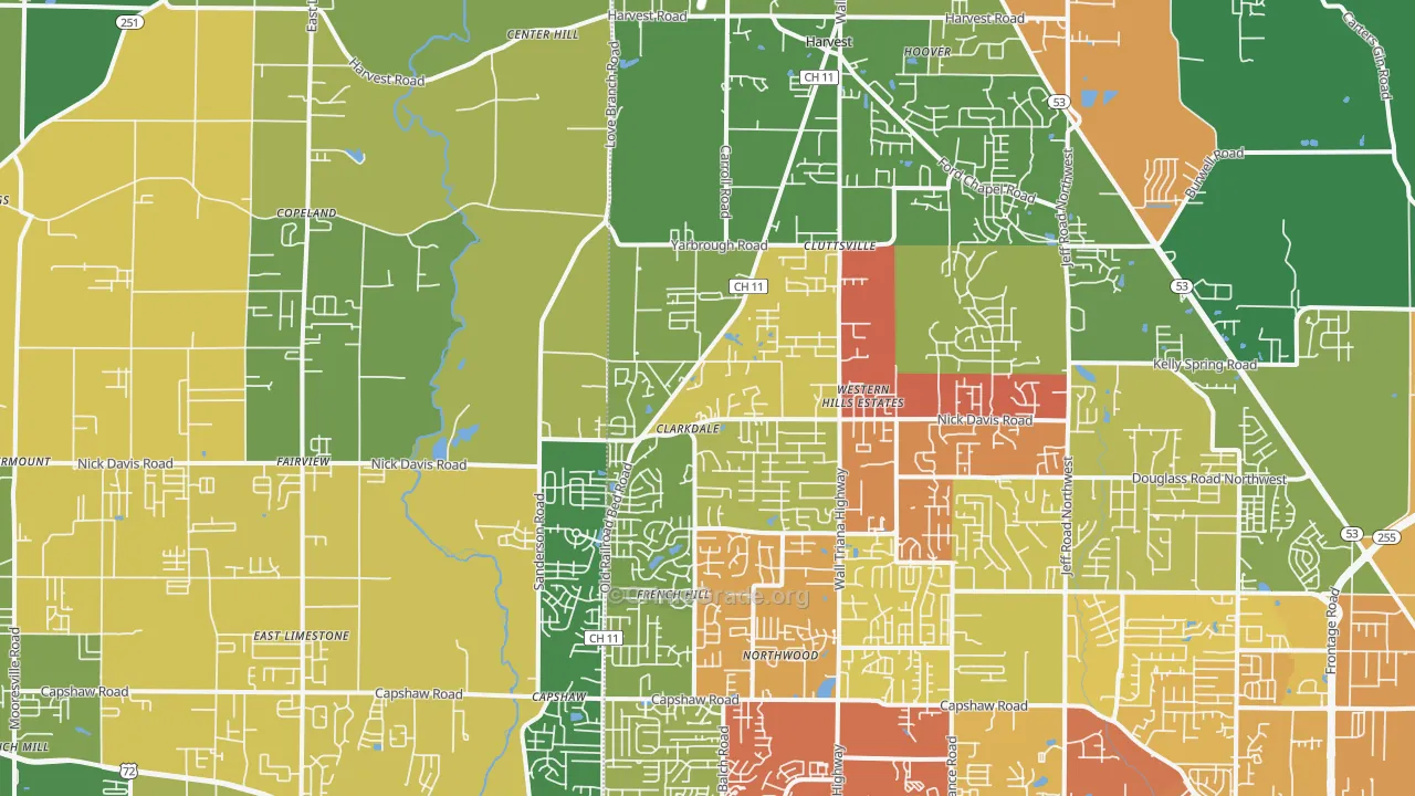 Harvest, AL Map of Drug-Related Crime Rates