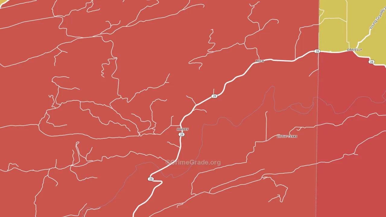 Harvey, AR Map of Drug-Related Crime Rates