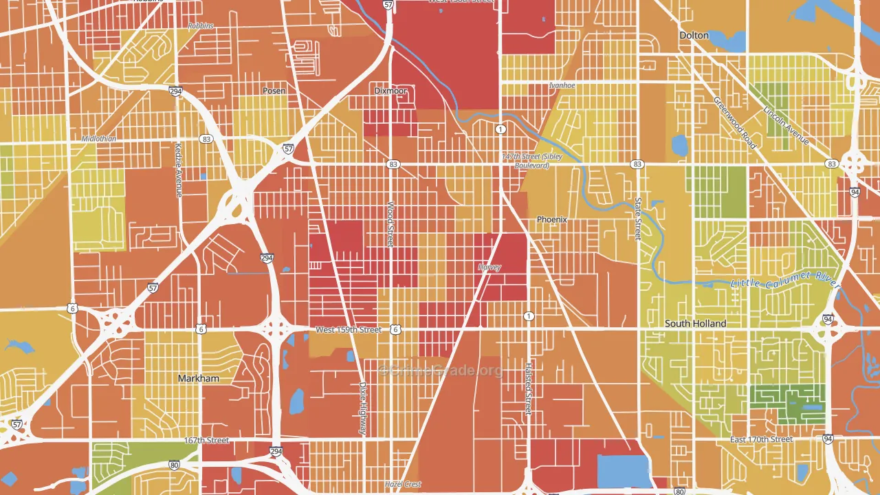 Harvey, IL Map of Drug-Related Crime Rates