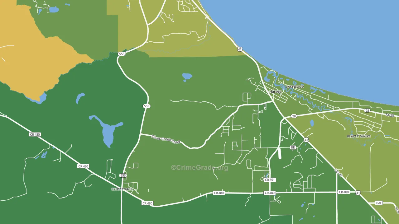Harvey, MI Map of Drug-Related Crime Rates
