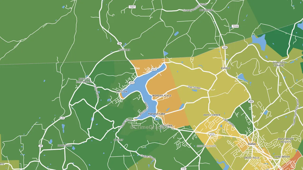 Harveys Lake, PA Map of Drug-Related Crime Rates