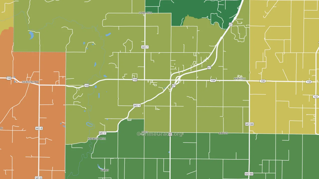 Harviell, MO Map of Drug-Related Crime Rates