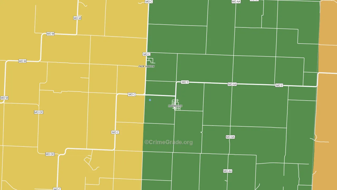 Harwood, MO Map of Drug-Related Crime Rates