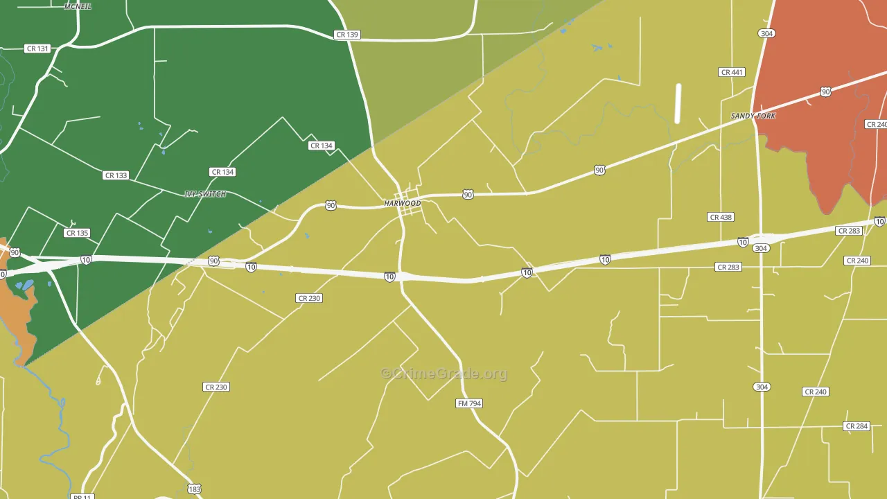 Harwood, TX Map of Drug-Related Crime Rates
