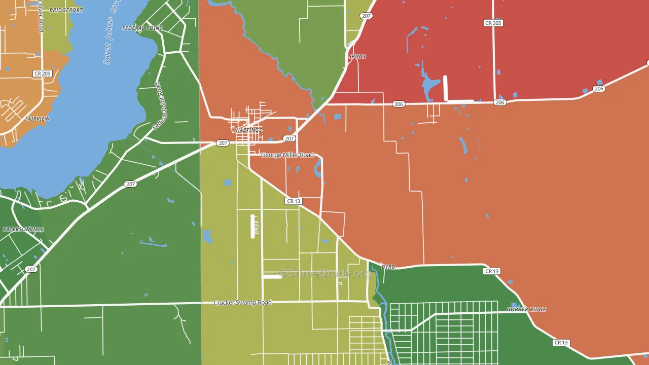 Hastings, FL Map of Drug-Related Crime Rates