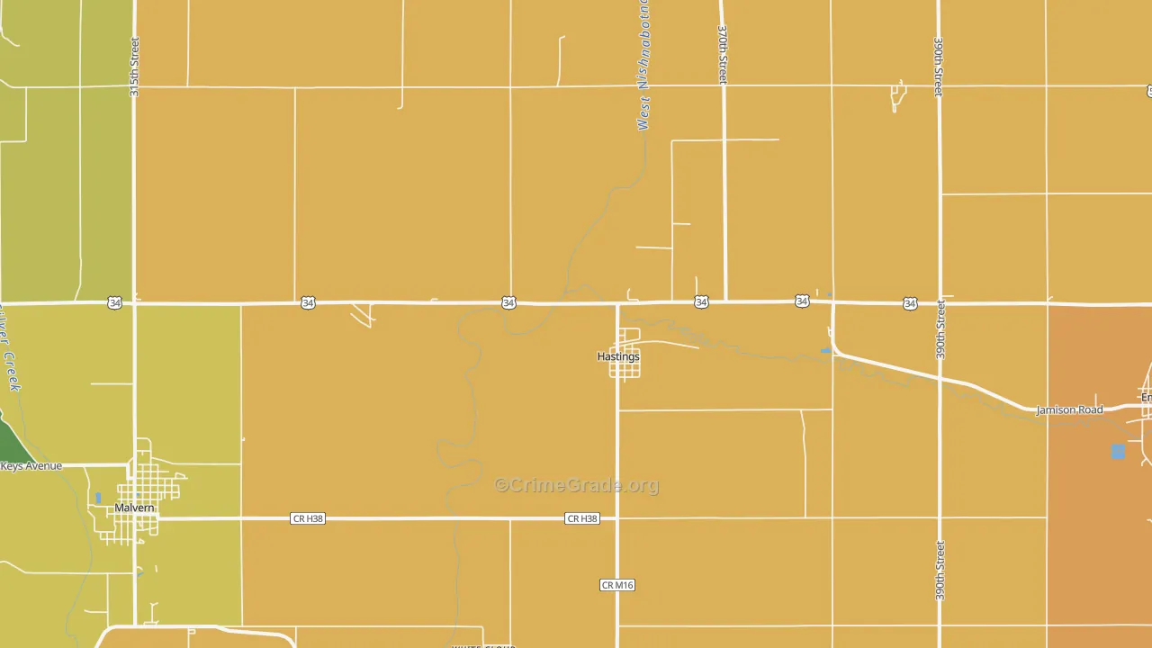 Hastings, IA Map of Drug-Related Crime Rates