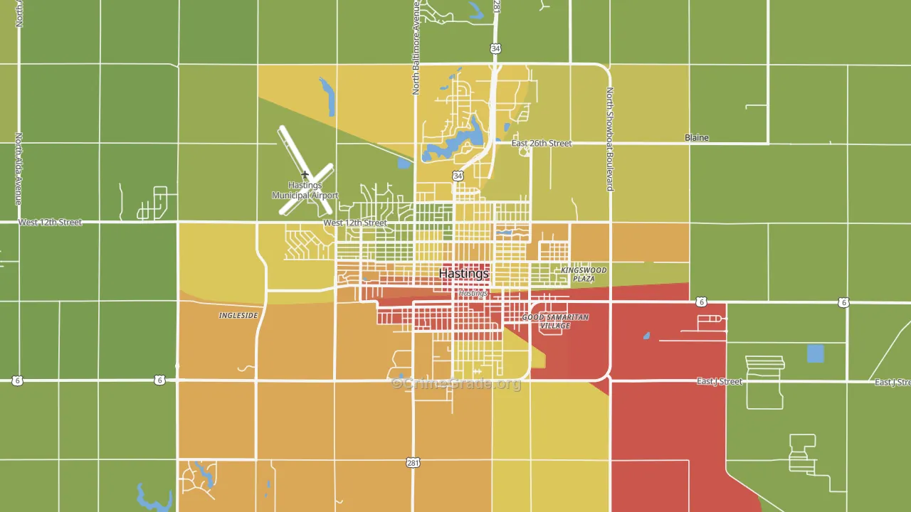 Hastings, NE Map of Drug-Related Crime Rates