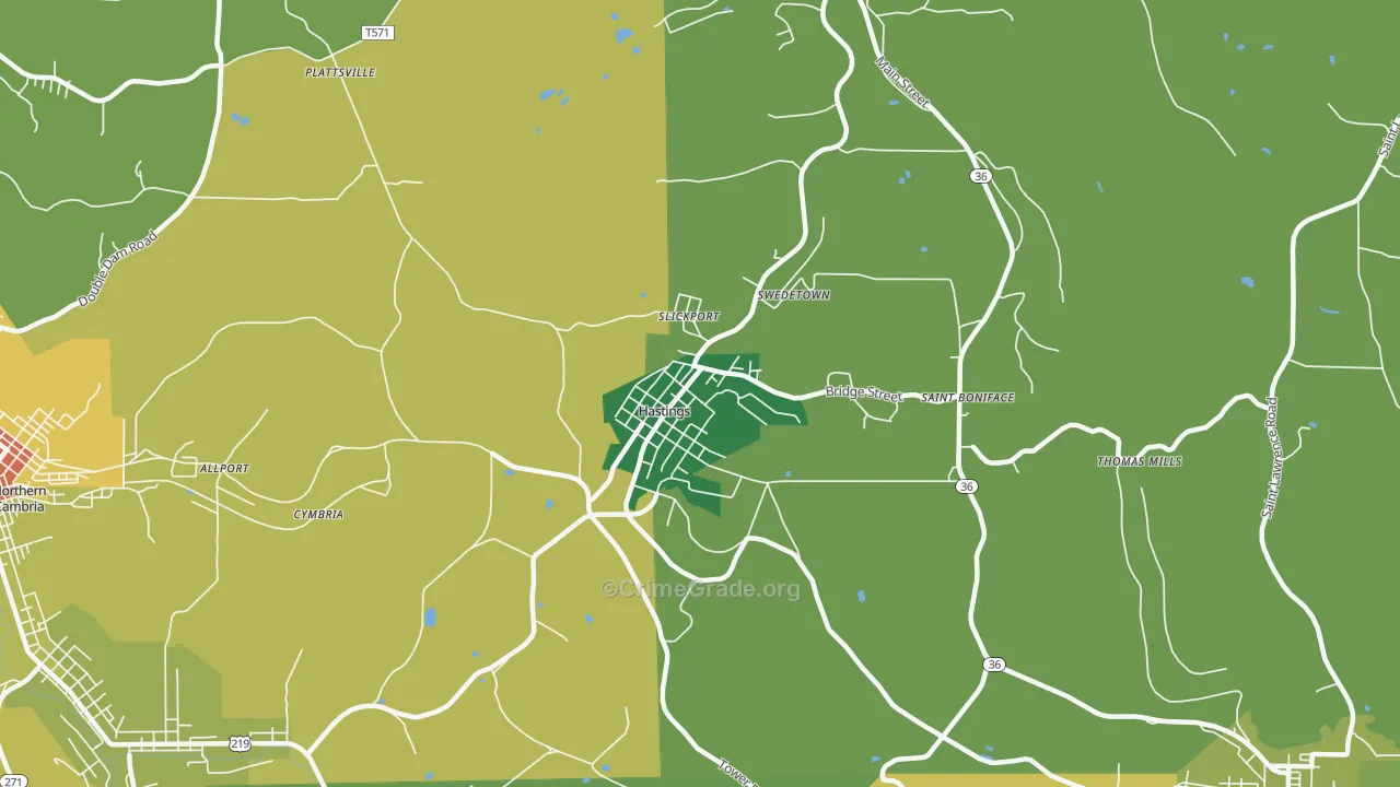 Hastings, PA Map of Drug-Related Crime Rates