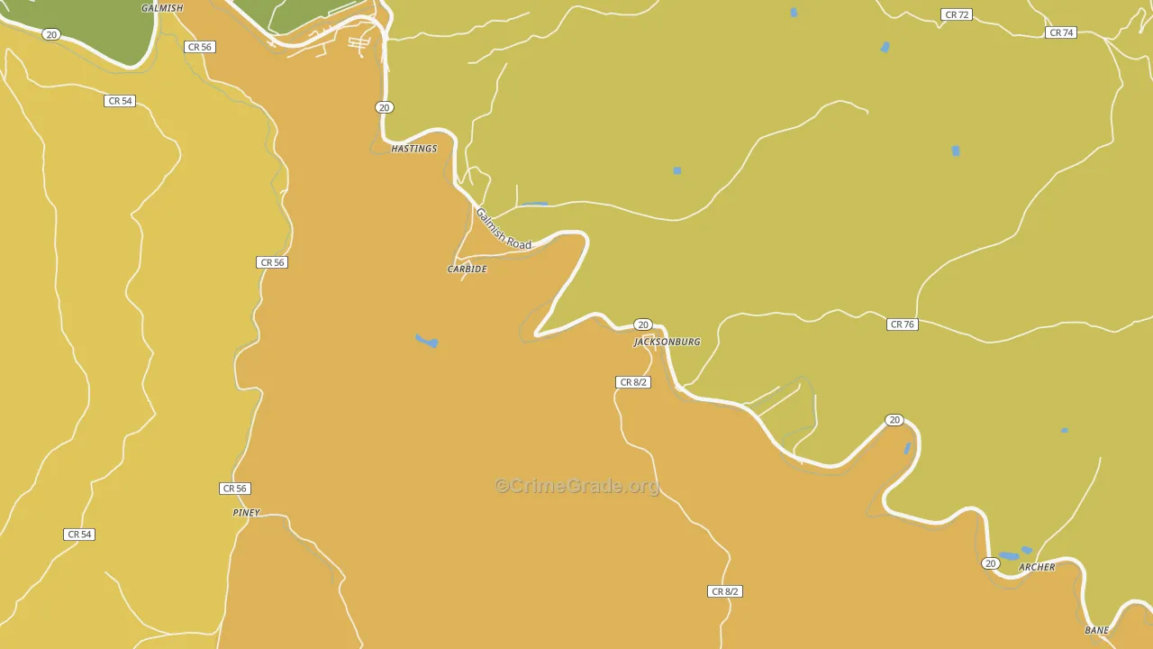 Hastings, WV Map of Drug-Related Crime Rates
