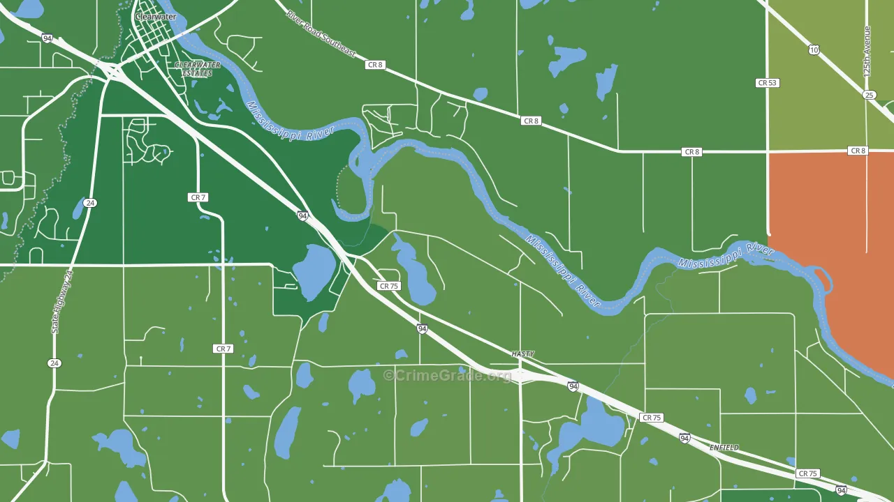 Hasty, MN Map of Drug-Related Crime Rates